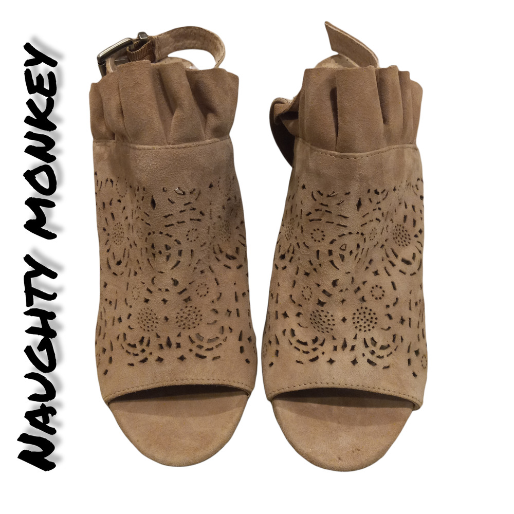 NWOB Naughty Monkey Chunky Open Toe Die Cut Heels 7.5 - Picture 2 of 9